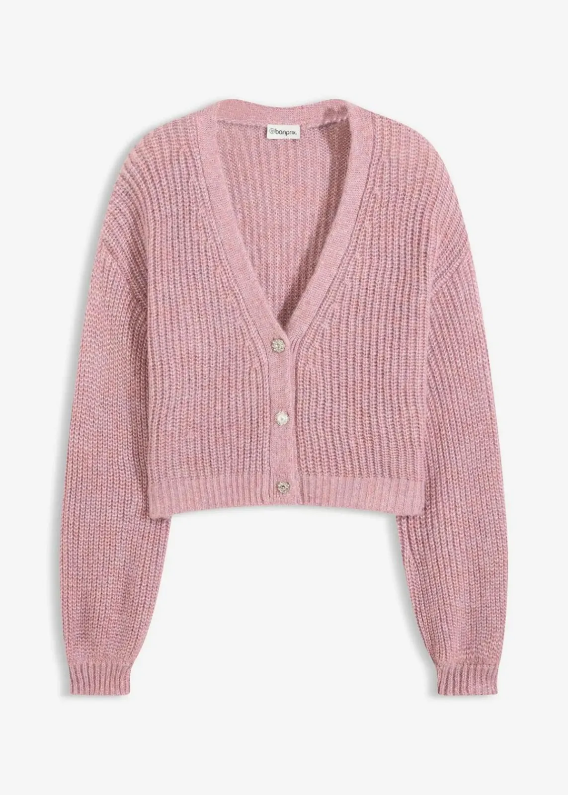 bonprix Pullover & Strickjacken|Strickmode^Kurze Strickjacke mit Glitzergarn und Wollanteil rosa meliert
