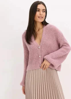 bonprix Pullover & Strickjacken|Strickmode^Kurze Strickjacke mit Glitzergarn und Wollanteil rosa meliert