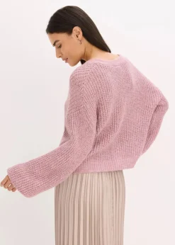 bonprix Pullover & Strickjacken|Strickmode^Kurze Strickjacke mit Glitzergarn und Wollanteil rosa meliert
