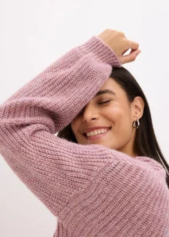 bonprix Pullover & Strickjacken|Strickmode^Kurze Strickjacke mit Glitzergarn und Wollanteil rosa meliert