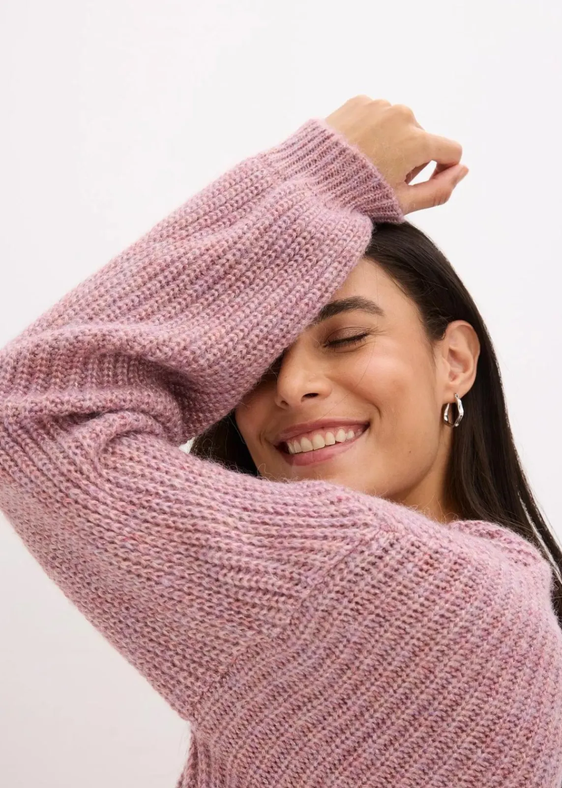 bonprix Pullover & Strickjacken|Strickmode^Kurze Strickjacke mit Glitzergarn und Wollanteil rosa meliert