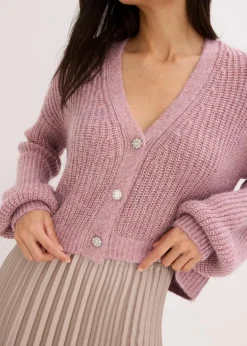 bonprix Pullover & Strickjacken|Strickmode^Kurze Strickjacke mit Glitzergarn und Wollanteil rosa meliert