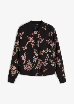 bonprix Bekleidung·Hosen|Nachhaltigere Materialien^kurzer Blouson schwarz/rosa geblümt