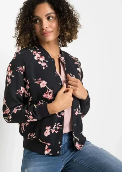 bonprix Bekleidung·Hosen|Nachhaltigere Materialien^kurzer Blouson schwarz/rosa geblümt