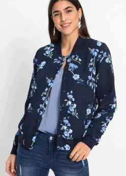 bonprix Jacken & Mäntel|Nachhaltigere Materialien^kurzer Blouson dunkelblau/hellblau geblümt