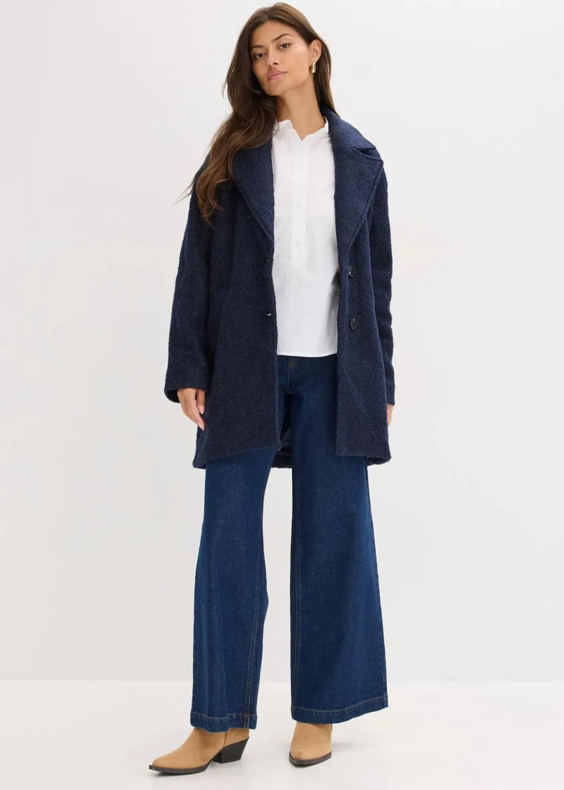 bonprix Jacken & Mäntel|Bekleidung·Hosen^Kurzer Bouclé-Mantel, oversized dunkelblau