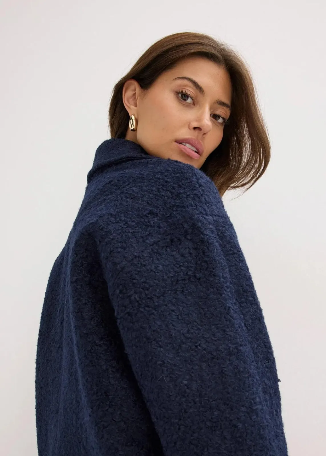 bonprix Jacken & Mäntel|Bekleidung·Hosen^Kurzer Bouclé-Mantel, oversized dunkelblau