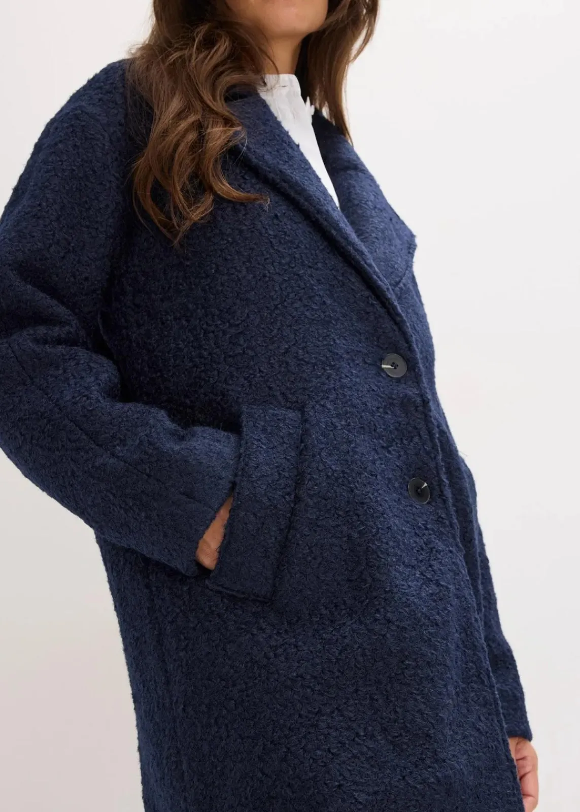 bonprix Jacken & Mäntel|Bekleidung·Hosen^Kurzer Bouclé-Mantel, oversized dunkelblau