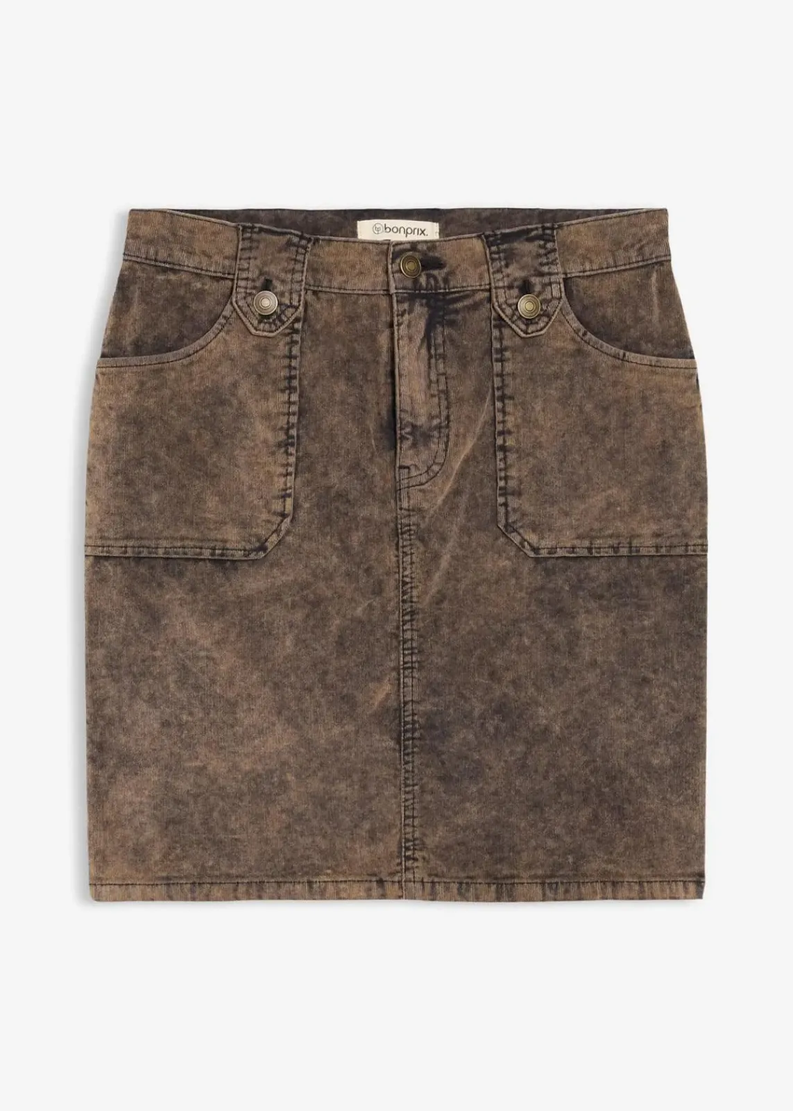 bonprix Nachhaltigere Materialien|Röcke^Kurzer Cordrock in Washed-Optik dunkelbraun