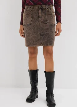 bonprix Nachhaltigere Materialien|Röcke^Kurzer Cordrock in Washed-Optik dunkelbraun