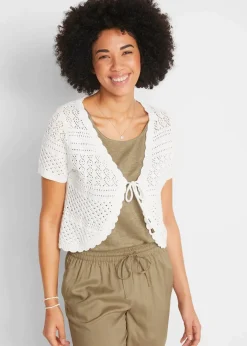 bonprix Jacken & Mäntel|Strickmode^Kurzer Häkelbolero weiß