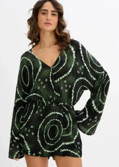 bonprix Bekleidung·Homewear|Jumpsuits^Kurzer Jumpsuit aus fließender Viskose petrol/weiß bedruckt