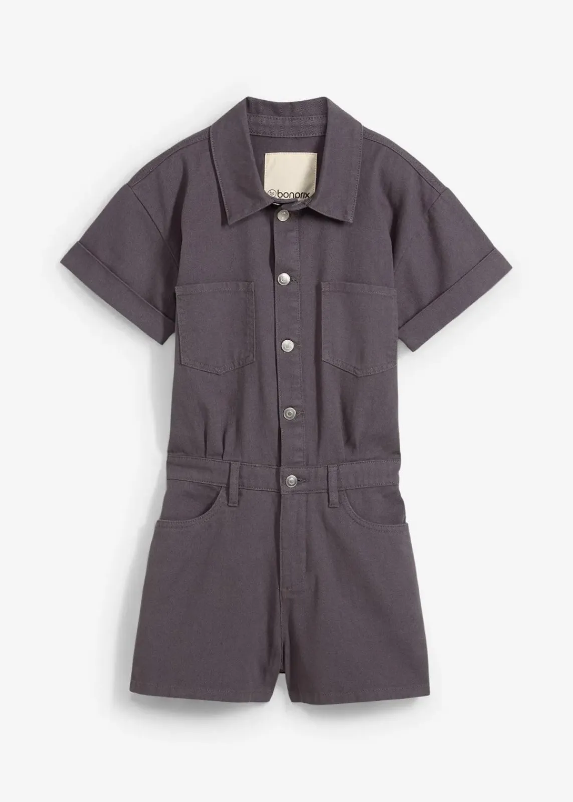 bonprix Jumpsuits^Kurzer Overall aus reiner Baumwolle schiefergrau washed