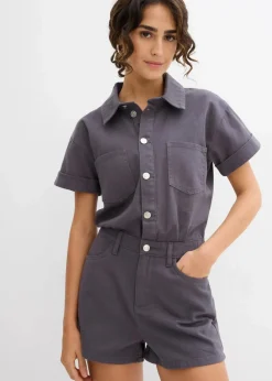 bonprix Jumpsuits^Kurzer Overall aus reiner Baumwolle schiefergrau washed