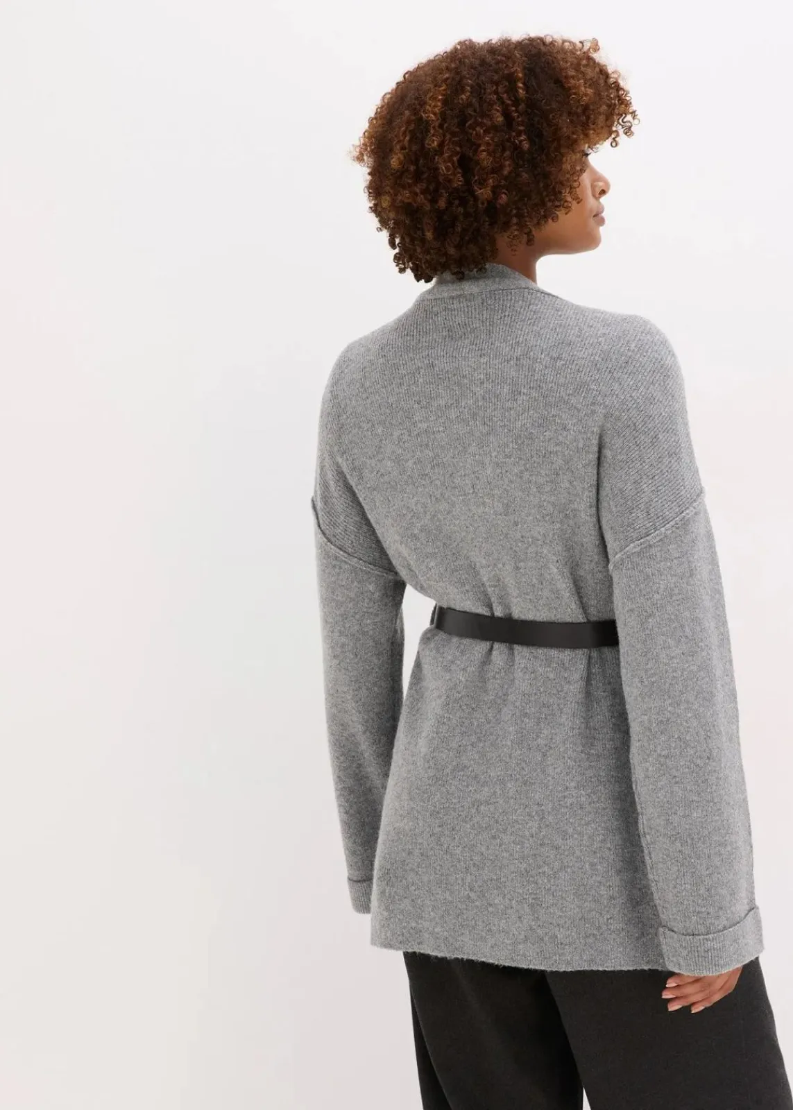 bonprix Bekleidung·Umstandsmode|Bekleidung·Jeans^Kurzer Strick-Mantel mit Gürtel grau meliert