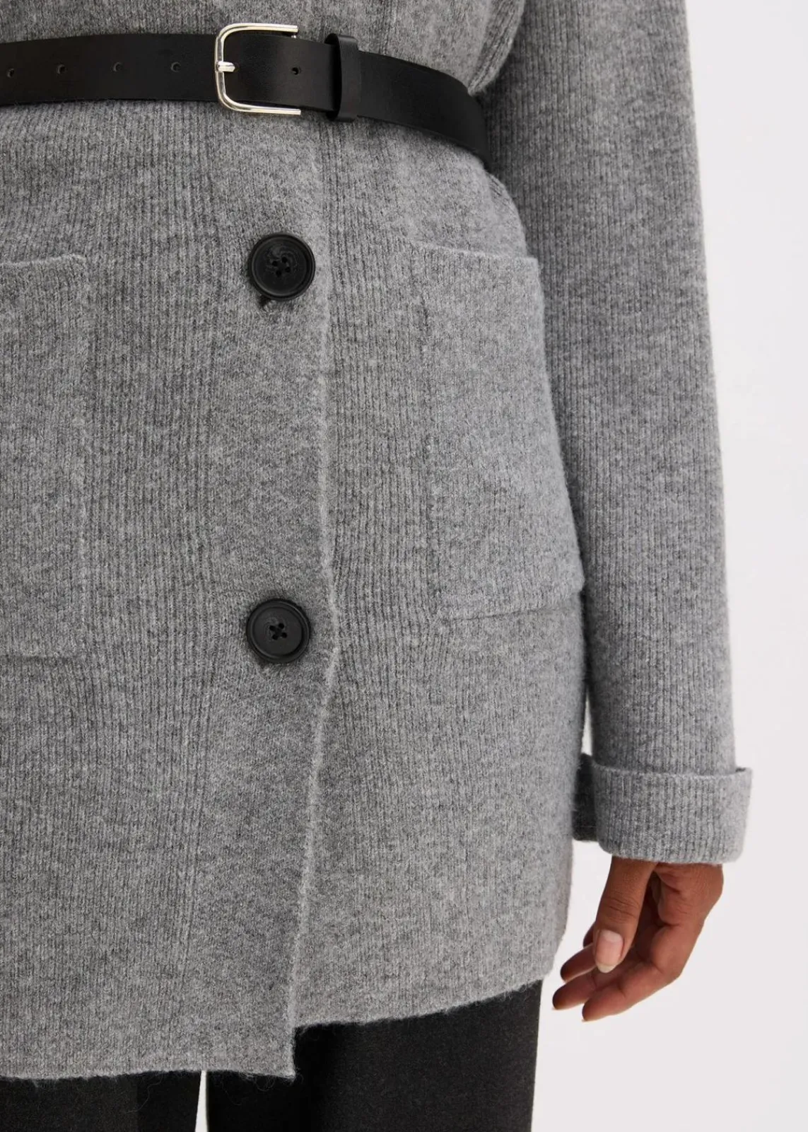bonprix Bekleidung·Umstandsmode|Bekleidung·Jeans^Kurzer Strick-Mantel mit Gürtel grau meliert