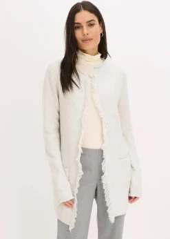 bonprix Pullover & Strickjacken|Strickmode^Kurzer Strickmantel mit Pailetten und Glanzgarn puderweiß/metallic silber
