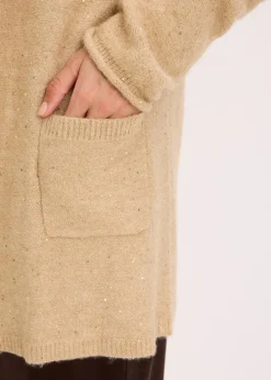 bonprix Bekleidung·Umstandsmode|Bekleidung·Jeans^Kurzer Strickmantel mit Pailetten und Glanzgarn latte macchiato/metallic gold