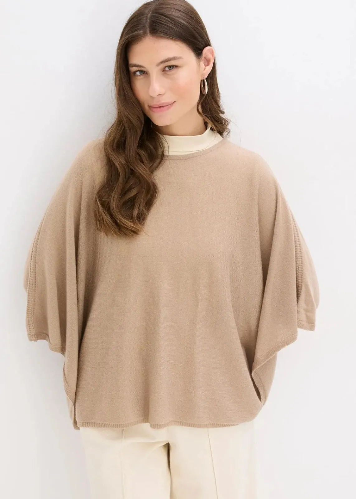 bonprix Ponchos|Schuhe & Accessoires In Spezialgrößen·Tücher & Ponchos^kurzer Wollponcho khakibeige