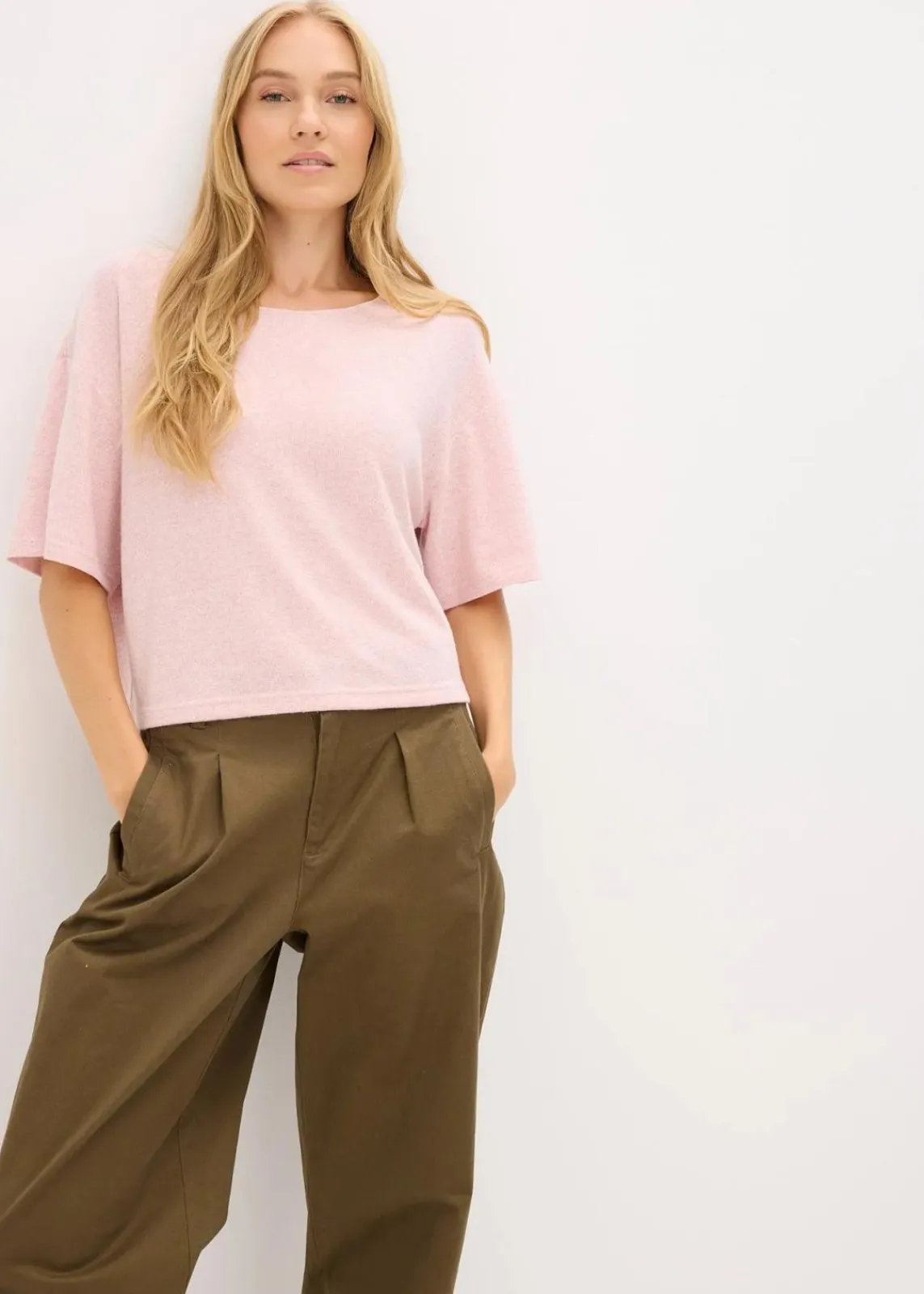 bonprix Zweiteiler & Sets|Shirts & Tops^Kurzes Boxy-Shirt aschrosa meliert