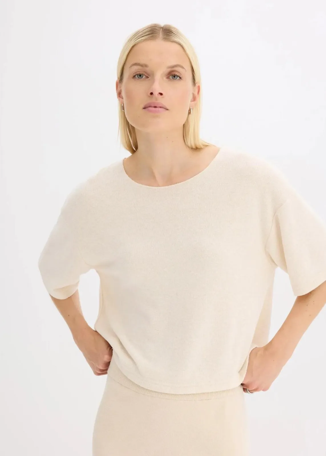bonprix Shirts & Tops|Zweiteiler & Sets^Kurzes Boxy-Shirt kieselbeige meliert