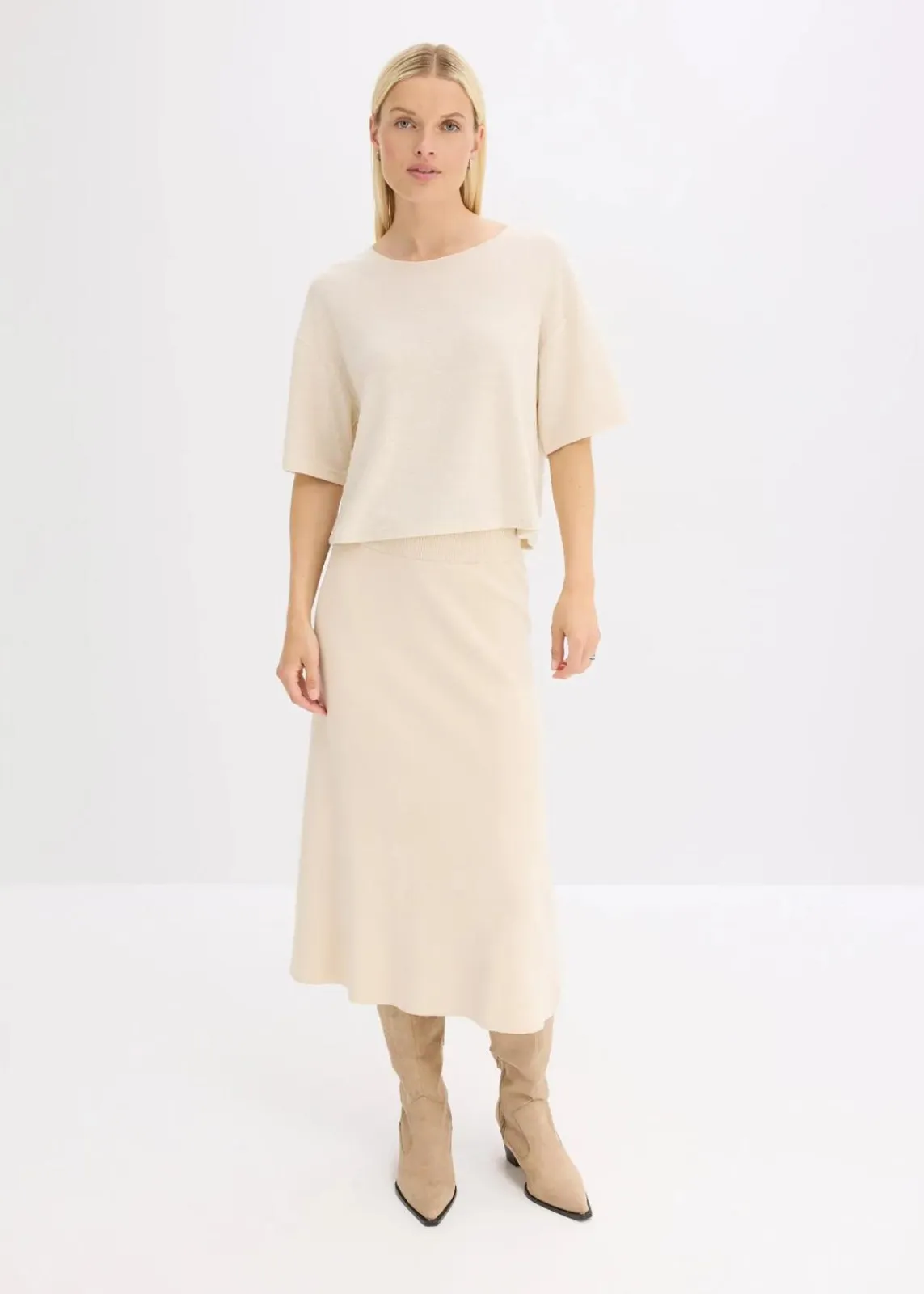 bonprix Shirts & Tops|Zweiteiler & Sets^Kurzes Boxy-Shirt kieselbeige meliert