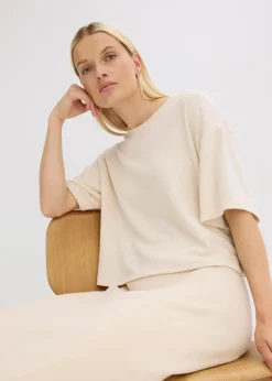 bonprix Shirts & Tops|Zweiteiler & Sets^Kurzes Boxy-Shirt kieselbeige meliert