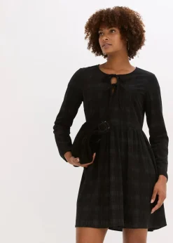 bonprix Kleider^Kurzes Cord-Kleid mit Karomuster schwarz bedruckt