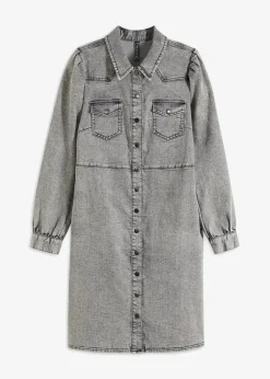 bonprix Kleider|Bekleidung·Pullover & Strickjacken^Kurzes Jeanskleid hellgrau denim used