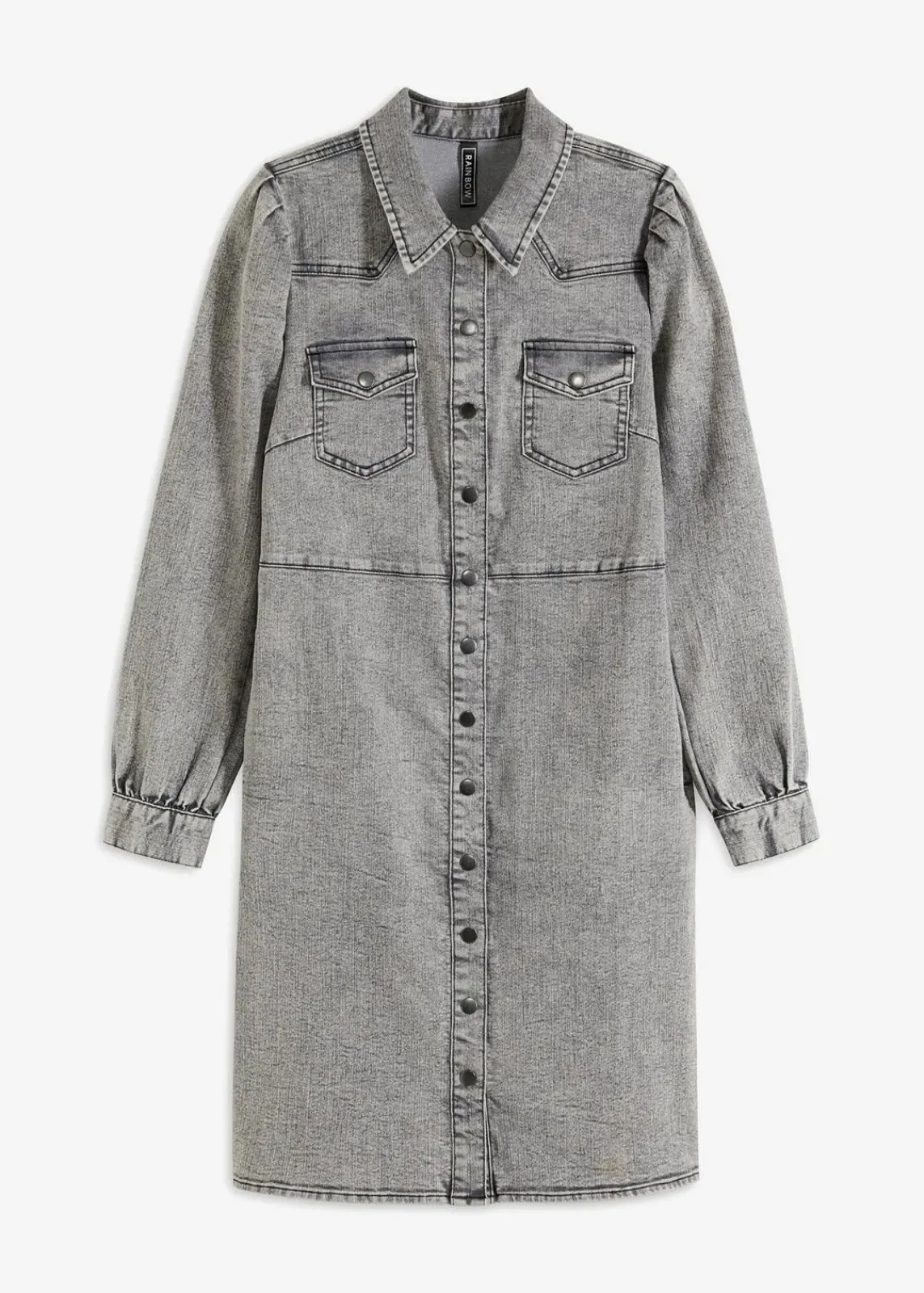 bonprix Kleider|Bekleidung·Pullover & Strickjacken^Kurzes Jeanskleid hellgrau denim used