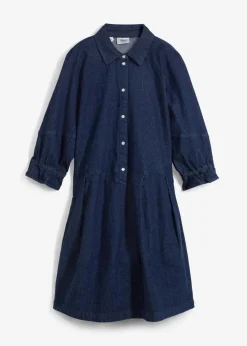 bonprix Kleider|Bekleidung·Pullover & Strickjacken^Kurzes Jeanskleid in A-Linie mit 3/4-Puffärmeln dunkelblau denim