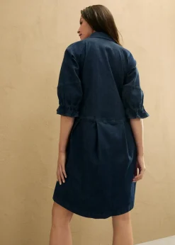 bonprix Kleider|Bekleidung·Pullover & Strickjacken^Kurzes Jeanskleid in A-Linie mit 3/4-Puffärmeln dunkelblau denim