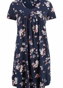 bonprix Bekleidung·Pullover & Strickjacken|Kleider^Kurzes Jerseykleid aus softem Viskose-Mix dunkelblau geblümt