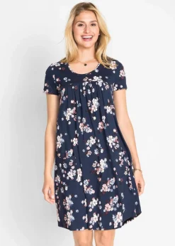 bonprix Bekleidung·Pullover & Strickjacken|Kleider^Kurzes Jerseykleid aus softem Viskose-Mix dunkelblau geblümt