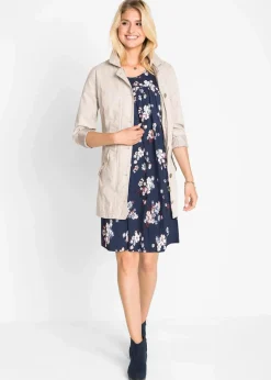 bonprix Bekleidung·Pullover & Strickjacken|Kleider^Kurzes Jerseykleid aus softem Viskose-Mix dunkelblau geblümt