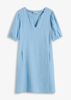 bonprix Kleider|Bekleidung·Pullover & Strickjacken^Kurzes Kleid aus Musselin hellblau