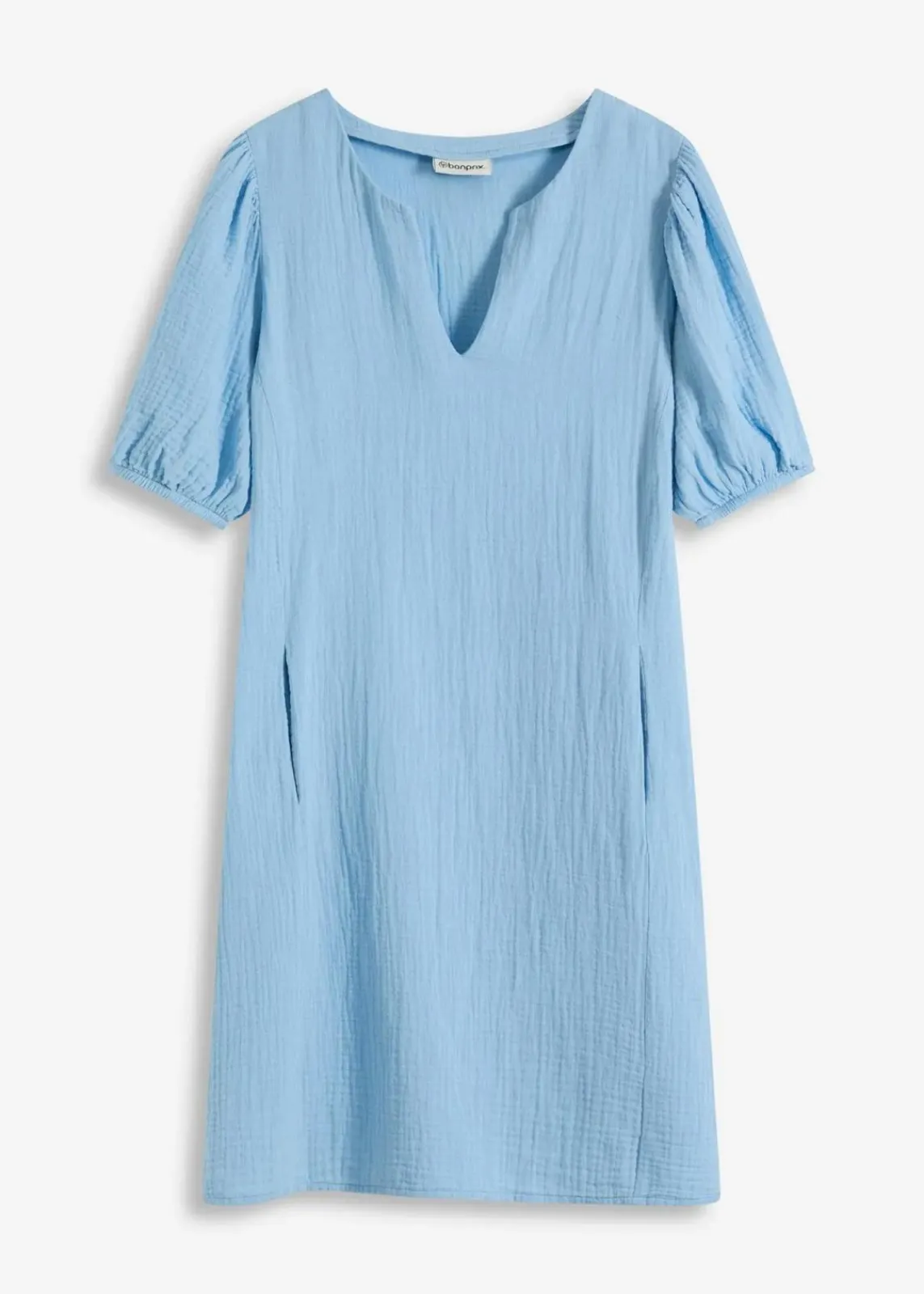 bonprix Kleider|Bekleidung·Pullover & Strickjacken^Kurzes Kleid aus Musselin hellblau