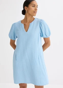 bonprix Kleider|Bekleidung·Pullover & Strickjacken^Kurzes Kleid aus Musselin hellblau