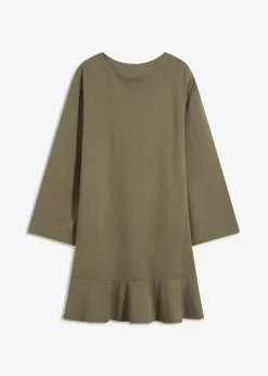 bonprix Kleider|Bekleidung·Pullover & Strickjacken^Kurzes Kleid mit Volant aus Punto di Roma dunkeloliv