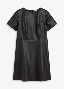 bonprix Bekleidung·Pullover & Strickjacken|Nachhaltigere Materialien^Kurzes Lederimitat-Kleid schwarz