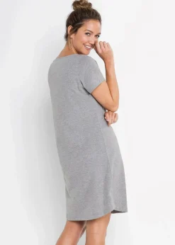 bonprix Wäsche·Nachtwäsche|Nachhaltigere Materialien^Kurzes Nachthemd grau meliert/puderrosa bedruckt