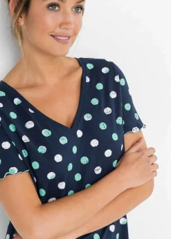 bonprix Wäsche·Nachtwäsche|Nachhaltigere Materialien^Kurzes Nachthemd aus Bio-Baumwolle dunkelblau gepunktet