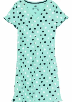bonprix Nachhaltigere Materialien|Nachtwäsche^Kurzes Nachthemd aus Bio-Baumwolle mentholblau gepunktet