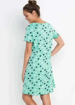 bonprix Nachhaltigere Materialien|Nachtwäsche^Kurzes Nachthemd aus Bio-Baumwolle mentholblau gepunktet