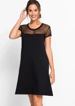 bonprix Wäsche·Nachtwäsche|Nachtwäsche^Kurzes Nachthemd aus Bio-Baumwolle schwarz