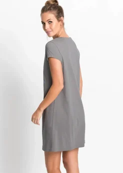 bonprix Wäsche·Nachtwäsche|Nachhaltigere Materialien^Kurzes Nachthemd aus reiner Bio-Baumwolle grau bedruckt