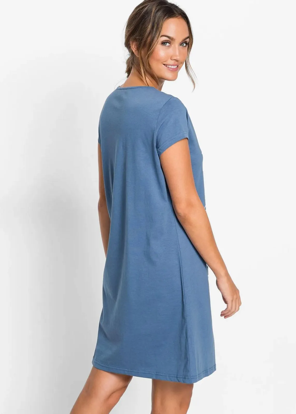 bonprix Nachtwäsche|Wäsche·Nachtwäsche^Kurzes Nachthemd aus reiner Baumwolle blau/eulendruck