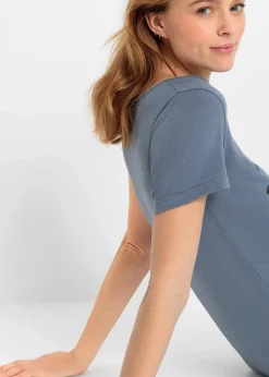 bonprix Wäsche·Nachtwäsche|Nachhaltigere Materialien^Kurzes Nachthemd aus reiner Bio-Baumwolle rauchblau bedruckt