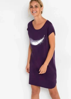 bonprix Wäsche·Nachtwäsche|Nachhaltigere Materialien^Kurzes Nachthemd aus reiner Bio-Baumwolle dunkellila bedruckt