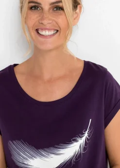 bonprix Wäsche·Nachtwäsche|Nachhaltigere Materialien^Kurzes Nachthemd aus reiner Bio-Baumwolle dunkellila bedruckt